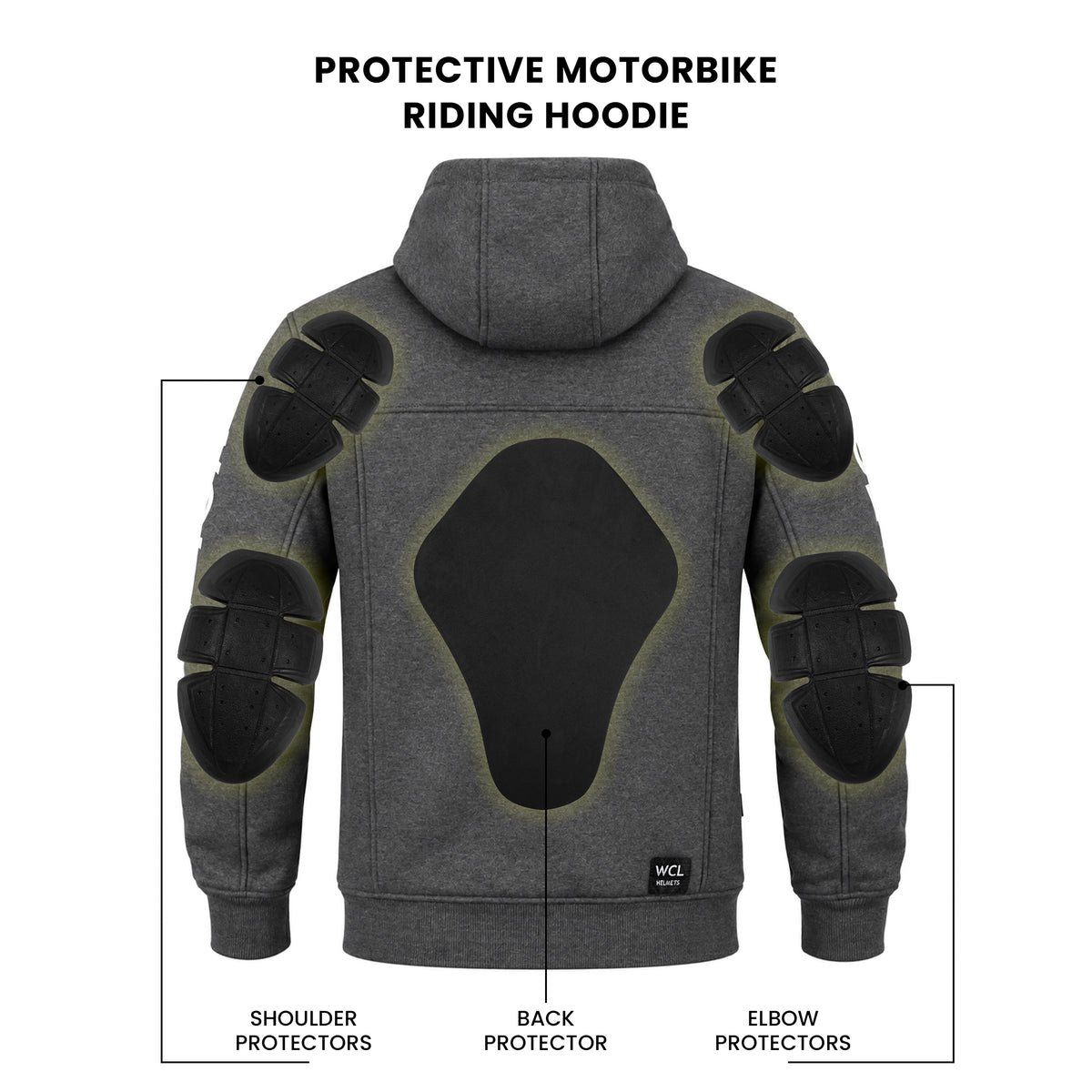 WCL Zippered Armoured Kevlar Lined Motorcycle Riding Hoodie w/t CE Level 1 Armor - Charcoal