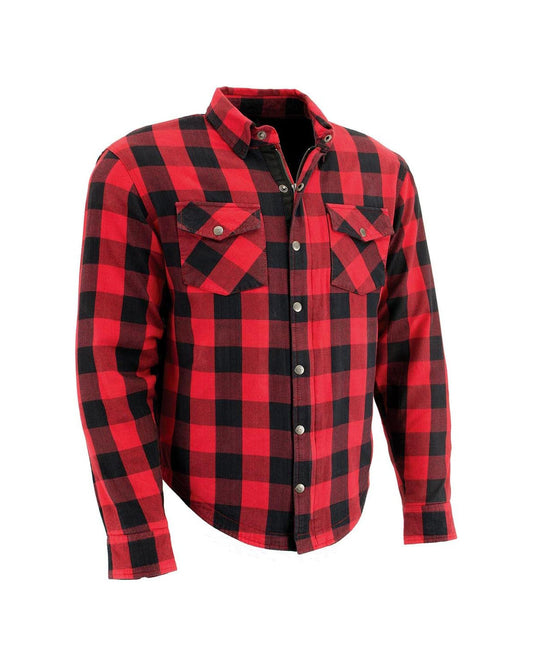WCL Kevlar Lined Performance Motorcycle Riding Long Sleeve Flannel Shirt  W/T CE Level 1 armor - Red WCL Helmet