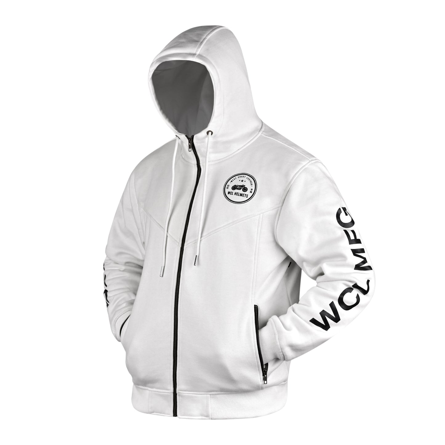 WCL Zippered Armoured Kevlar Lined Motorcycle Riding Hoodie w/t CE Level 1 Armor - White