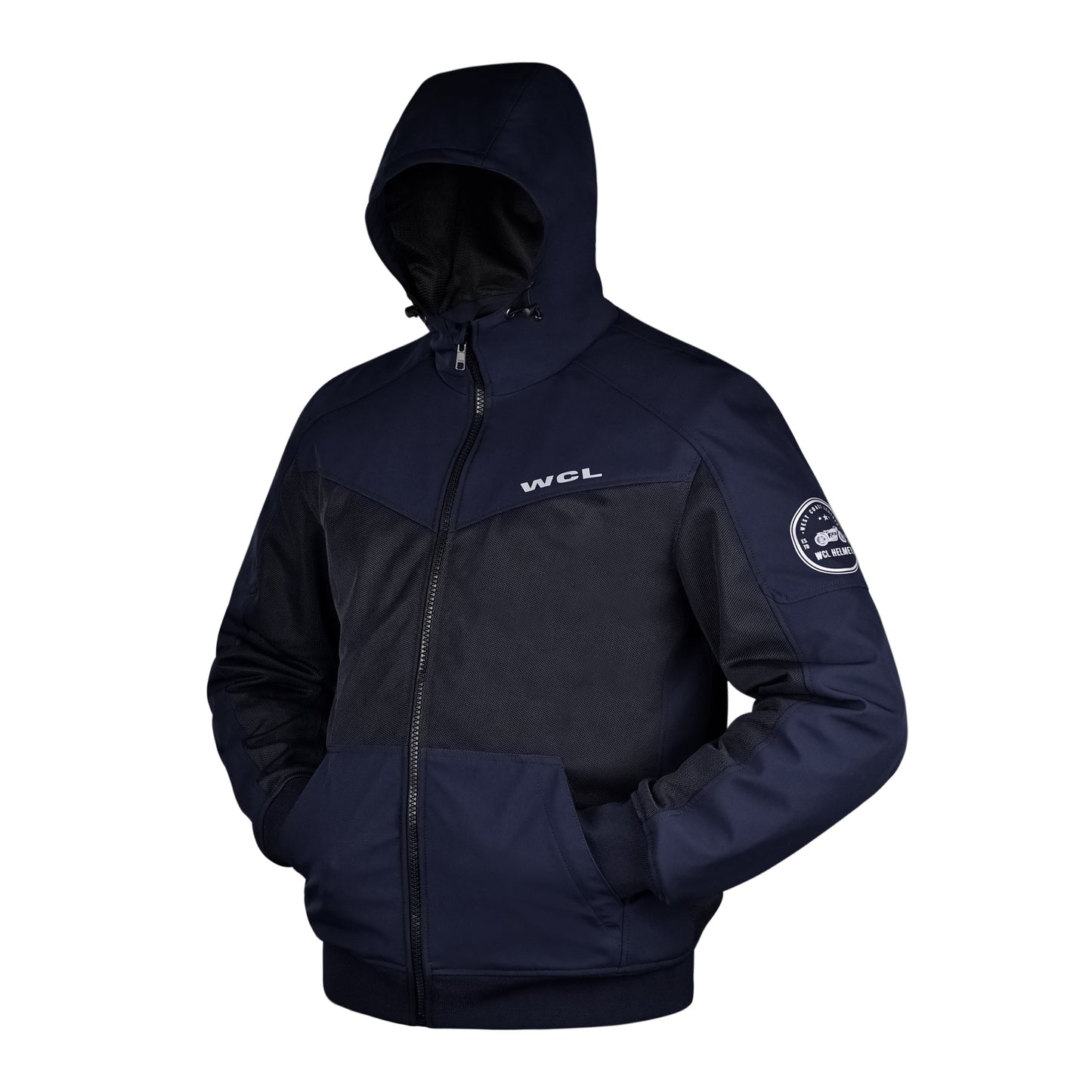 Softshell Cordura Armored Motorcycle Mesh Hoodie w/t CE Level 1 armor - White WCL Helmet