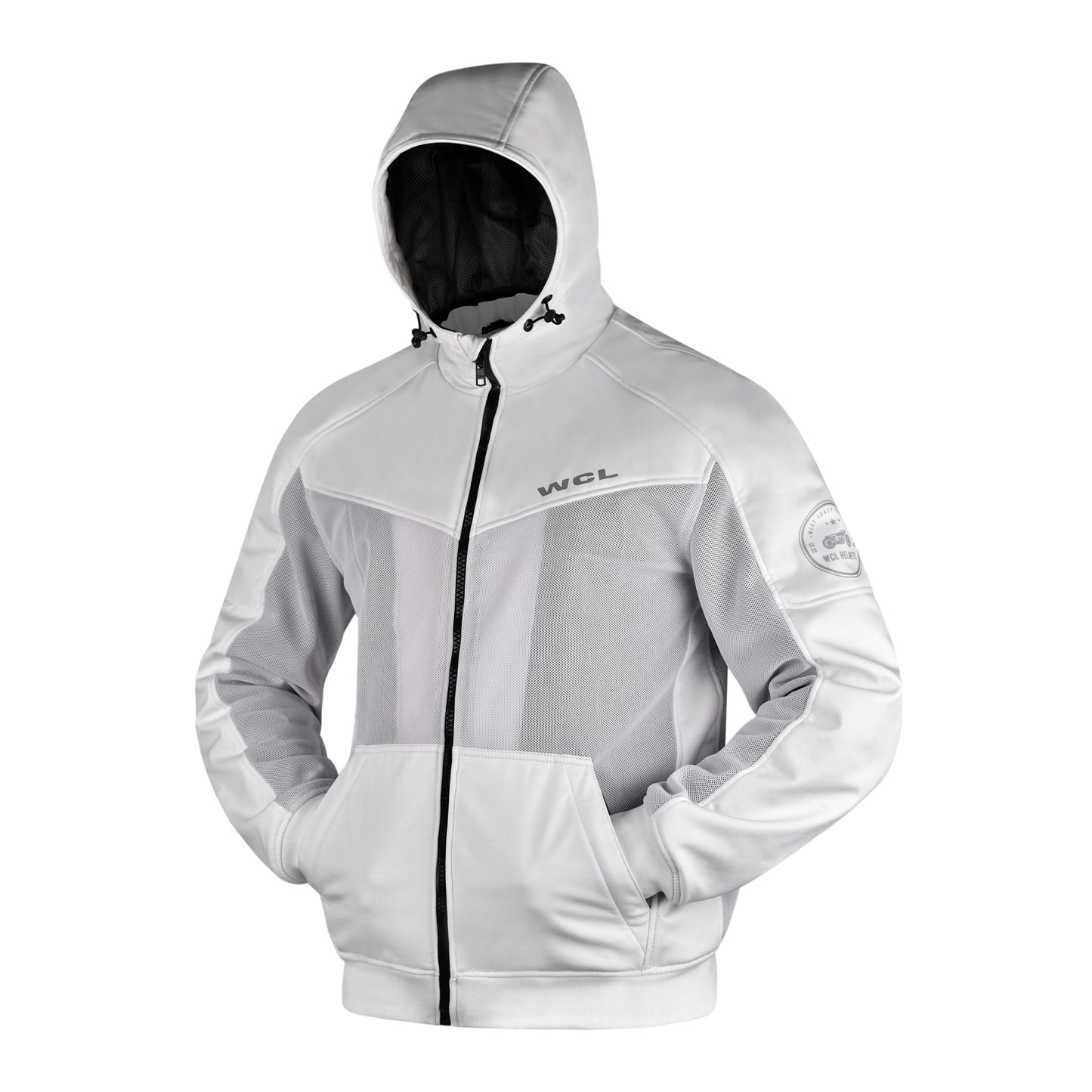 Softshell Cordura Armored Motorcycle Mesh Hoodie w/t CE Level 1 armor - Green WCL Helmet