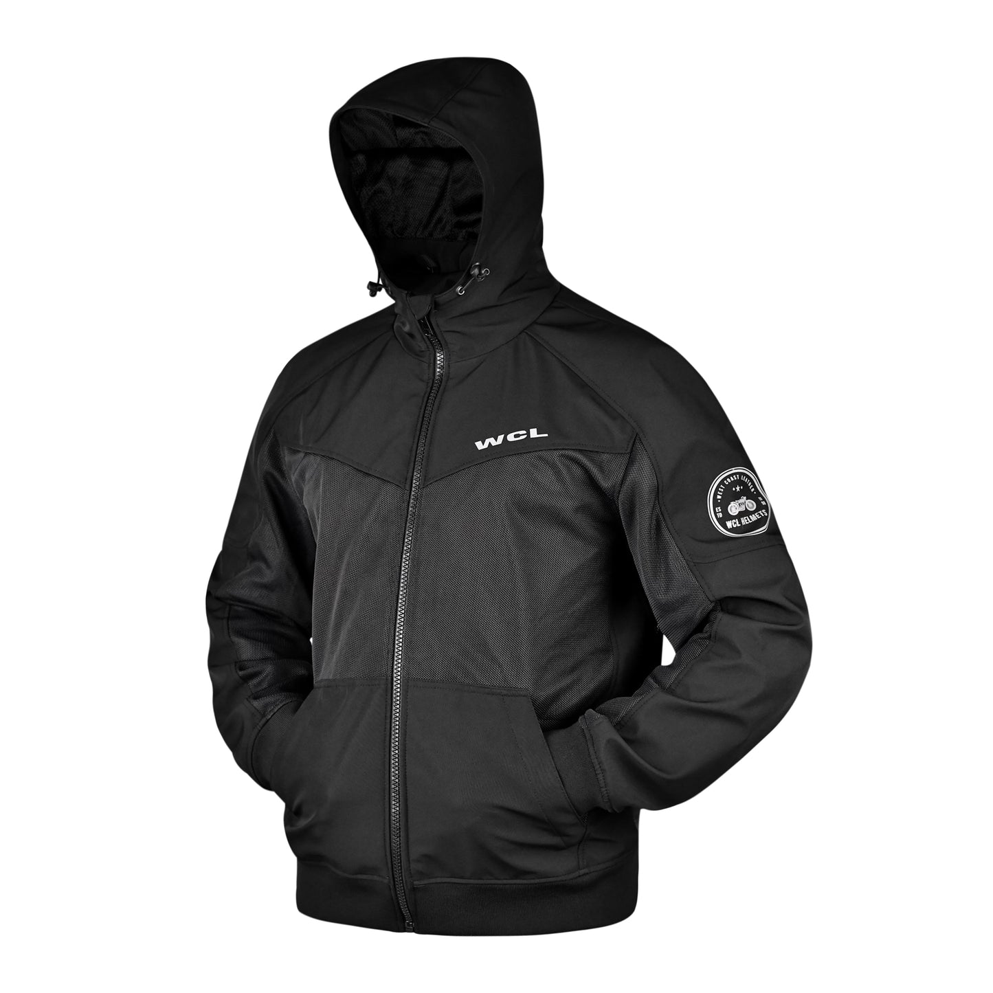 Softshell Cordura Armored Motorcycle Mesh Hoodie w/t CE Level 1 armor - Blue WCL Helmet