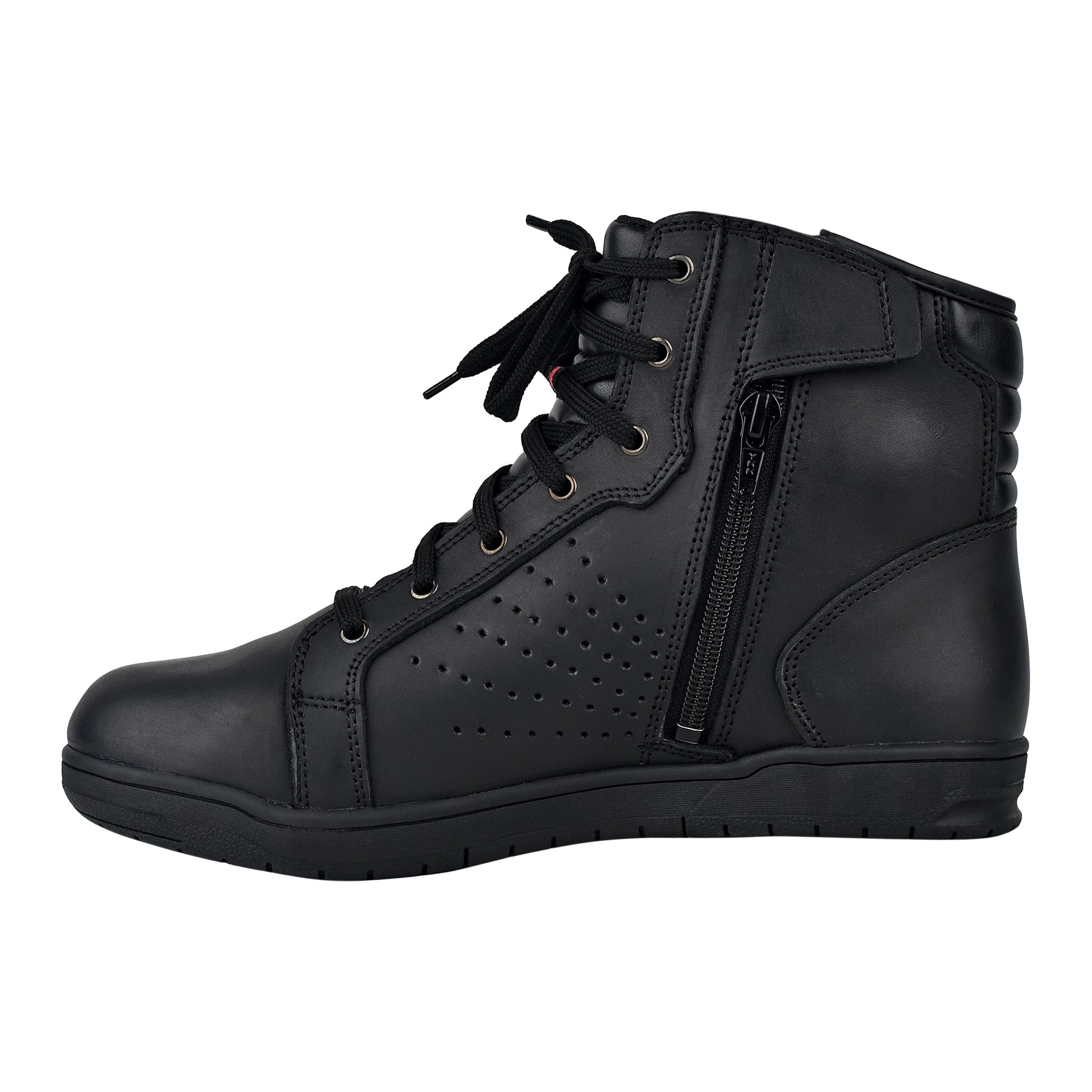 WCL Motorcycle Riding Leather Shoes - Black Sneaker with White Sole WCL Helmet