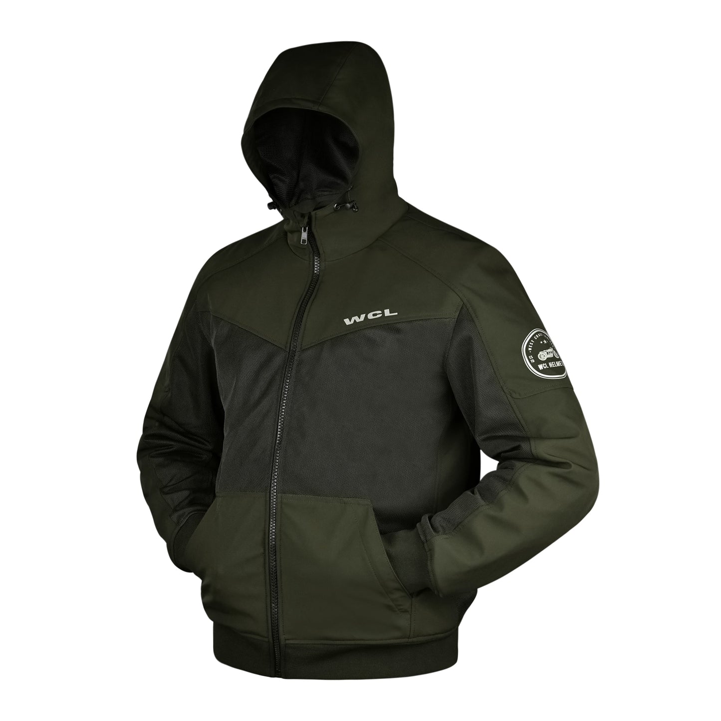 Softshell Cordura Armored Motorcycle Waterproof Hoodie w/t CE Level 1 armor - Black WCL Helmet