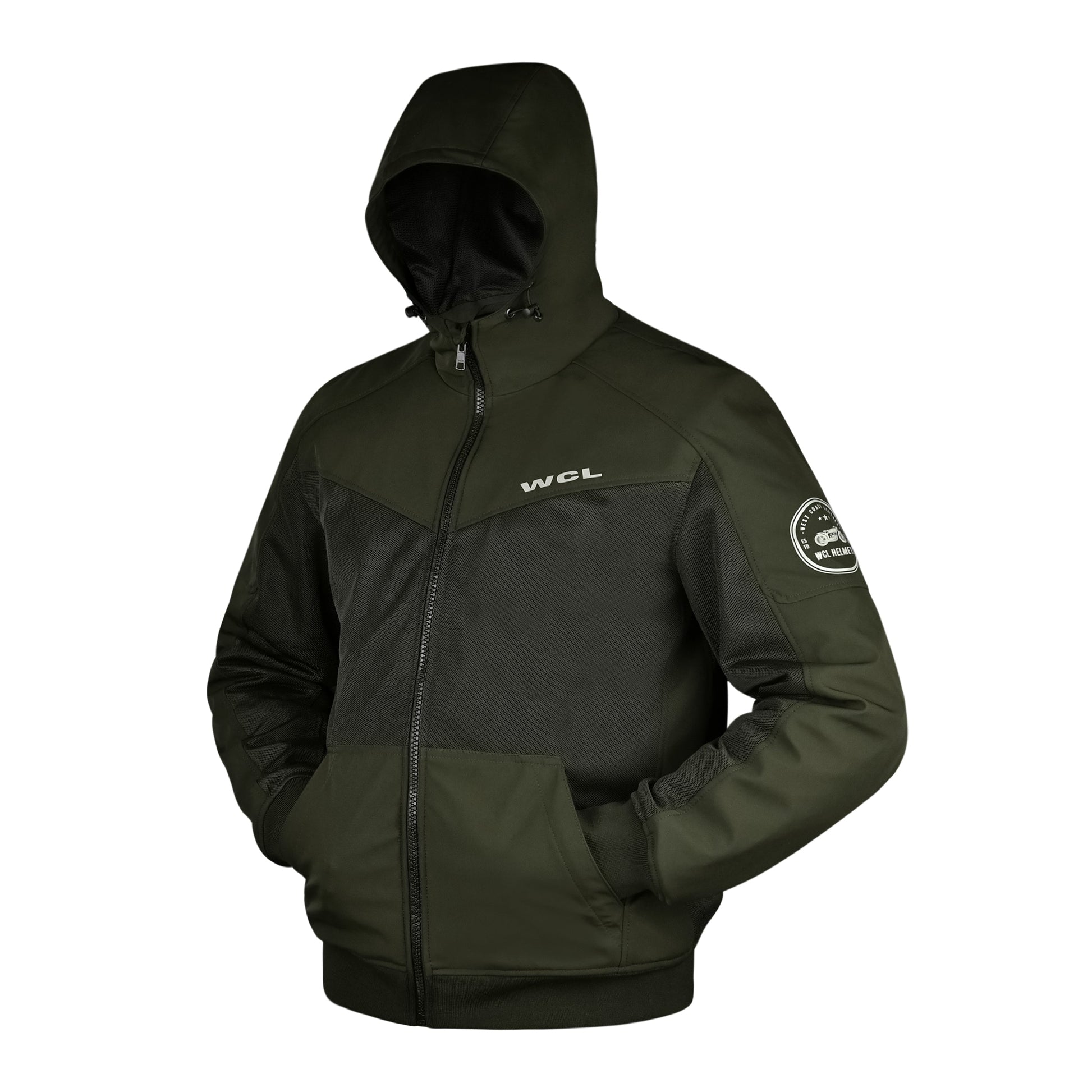 Softshell Cordura Armored Motorcycle Waterproof Hoodie w/t CE Level 1 armor - Black WCL Helmet