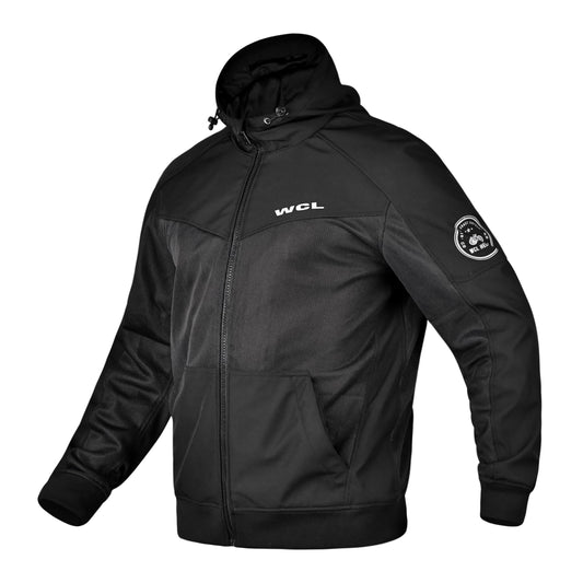 Softshell Cordura Armored Motorcycle Mesh Hoodie w/t CE Level 1 armor - Blue WCL Helmet