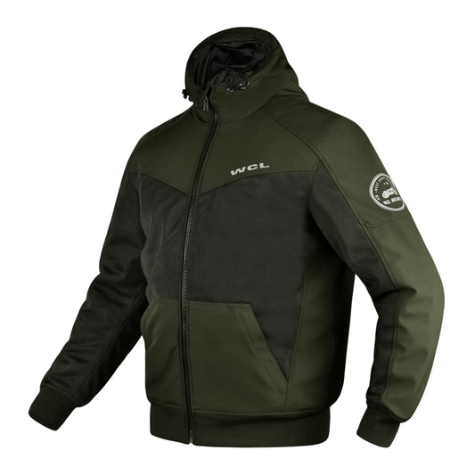 Softshell Cordura Armored Motorcycle Waterproof Hoodie w/t CE Level 1 armor - Black WCL Helmet