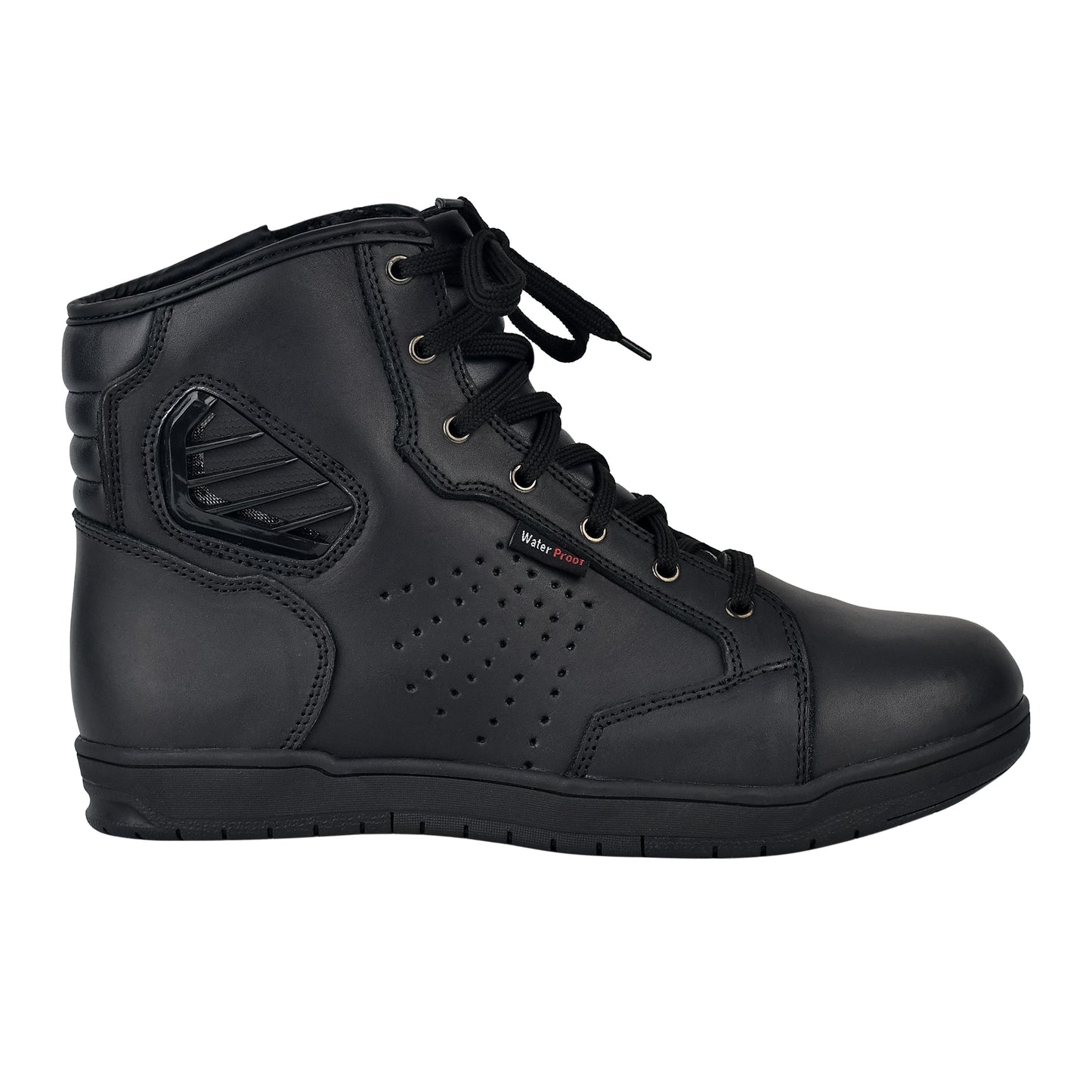 WCL Motorcycle Riding Leather Shoes - Black Sneaker with White Sole WCL Helmet
