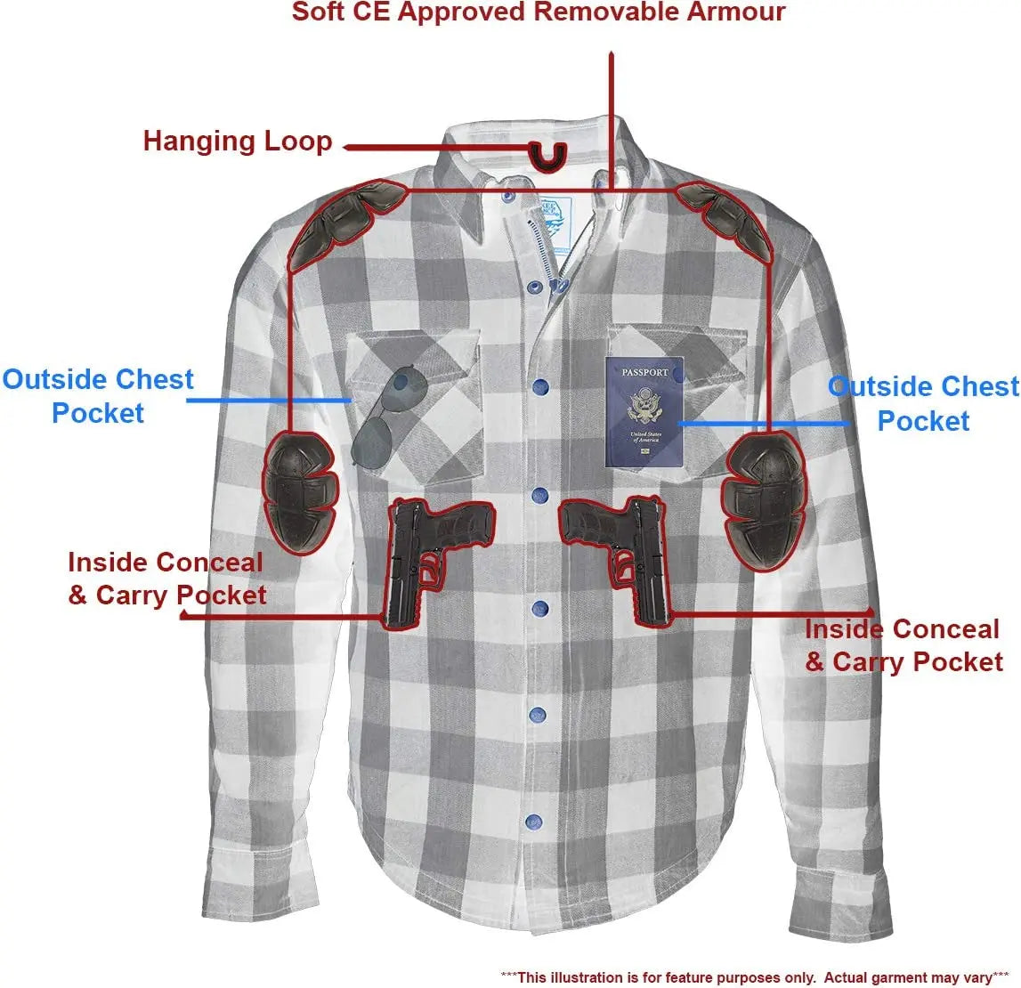 WCL Kevlar Lined Performance Motorcycle Riding Long sleeve Flannel Shirt W/T CE Level 1 armor - Gray WCL Helmet