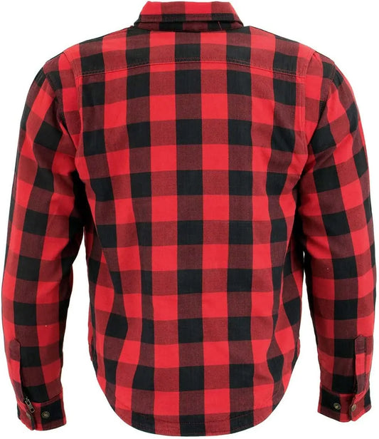 WCL Kevlar Lined Performance Motorcycle Riding Long Sleeve Flannel Shirt  W/T CE Level 1 armor - Red WCL Helmet
