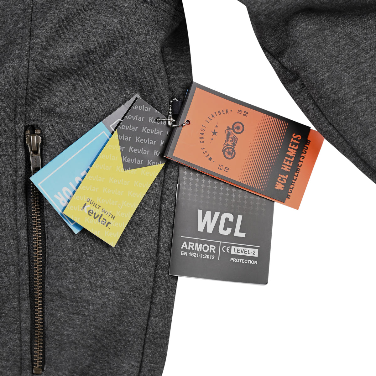 WCL Zippered Armoured Kevlar Lined Motorcycle Riding Hoodie w/t CE Level 1 Armor - Charcoal