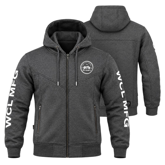 WCL Zippered Armoured Kevlar Lined Motorcycle Riding Hoodie w/t CE Level 1 Armor - Charcoal