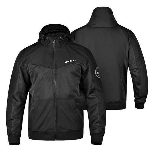 Softshell Cordura Armored Motorcycle Mesh Hoodie w/t CE Level 1 armor - Blue WCL Helmet