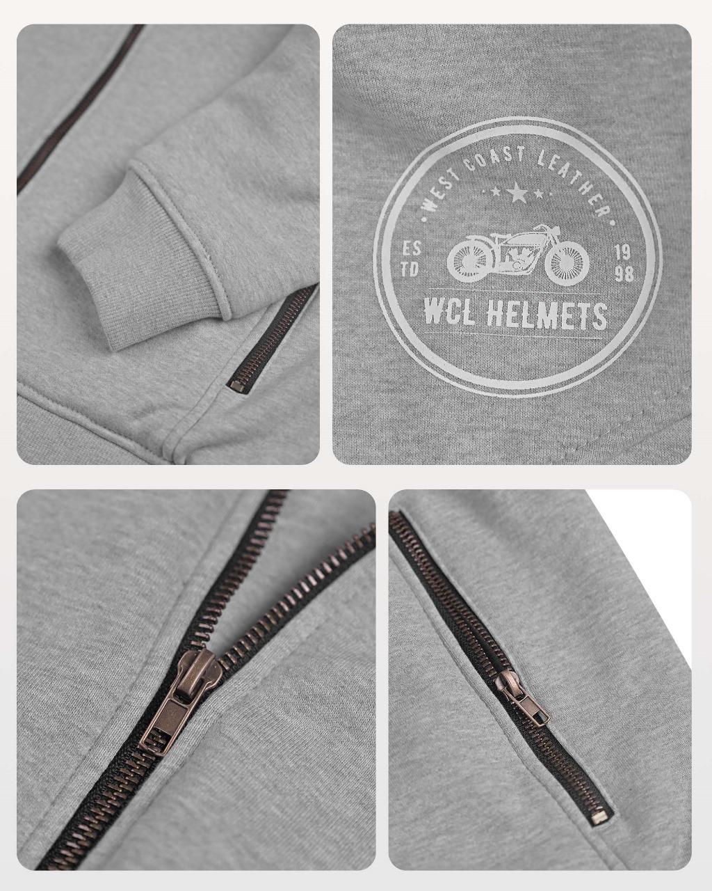 WCL Zippered Armoured Kevlar Lined Motorcycle Riding Hoodie w/t CE Level 1 Armor - Red WCL Helmet