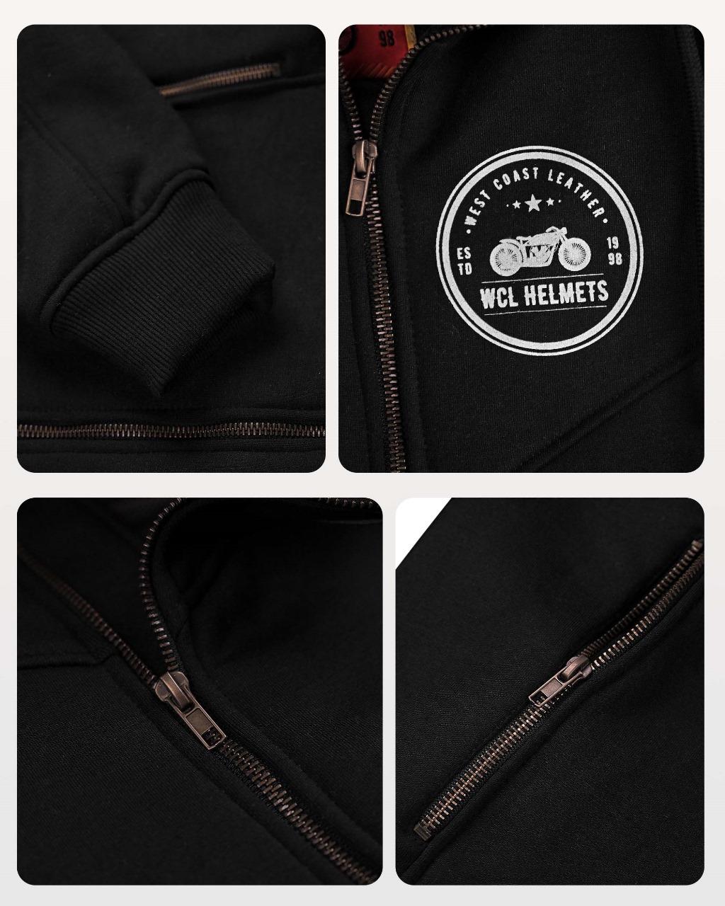 WCL Zippered Armoured Kevlar Lined Motorcycle Riding Hoodie w/t CE Level 1 Armor - Gray WCL Helmet