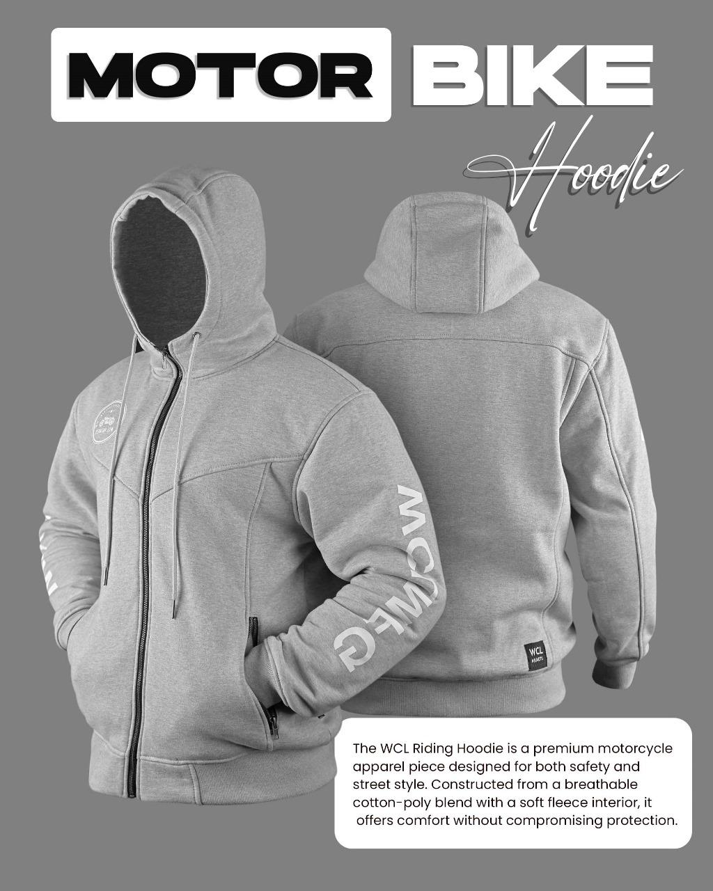 WCL Zippered Armoured Kevlar Lined Motorcycle Riding Hoodie w/t CE Level 1 Armor - Red WCL Helmet