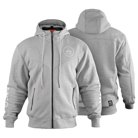WCL Zippered Armoured Kevlar Lined Motorcycle Riding Hoodie w/t CE Level 1 Armor - Gray