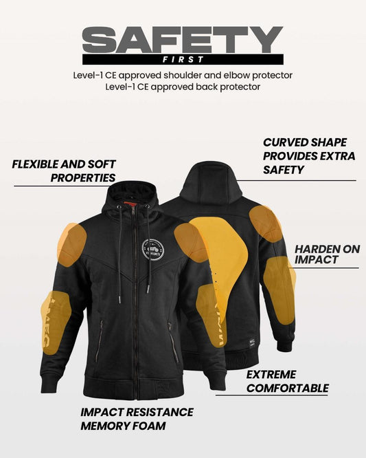 WCL Zippered Armoured Kevlar Lined Motorcycle Riding Hoodie w/t CE Level 1 Armor - Gray WCL Helmet