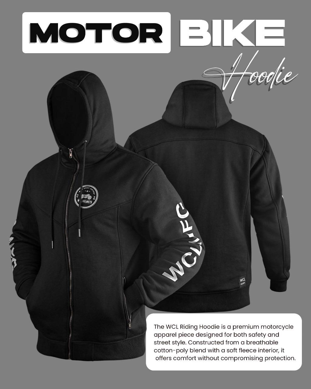 WCL Zippered Armoured Kevlar Lined Motorcycle Riding Hoodie w/t CE Level 1 Armor - Gray WCL Helmet