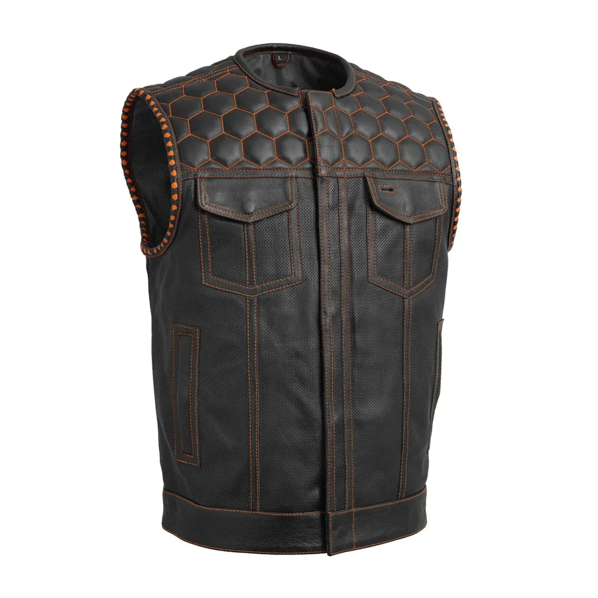 WCL Leather Club Vest w/t Orange Lace and Shoulder Stiching