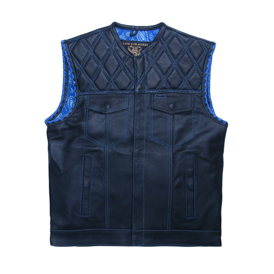 WCL Leather Club Vest w/t Blue Lace Shoulder Stitching WCL Helmet