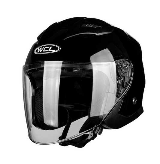 WCL 3/4 W/ Dual Flip Down Faceshields Motorcycle Helmet & Scooter Helmet Gloss Black WCL Helmet