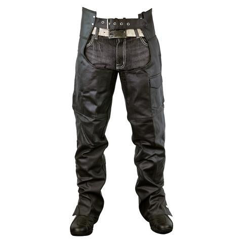 ZIP-OUT INSULATED AND LINED PLAIN BIKER LEATHER CHAPS