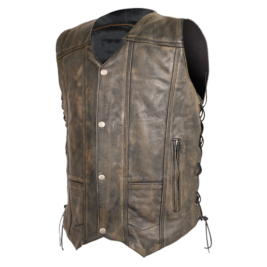 Distressed Brown Ten Pocket Cowhide Leather Vest wclapparel