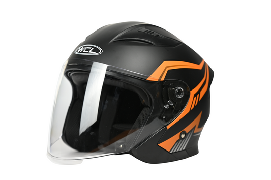 WCL 3/4 W/ Dual Flip Down Faceshields Motorcycle Helmet & Scooter Helmet - Orange Black WCL Helmet