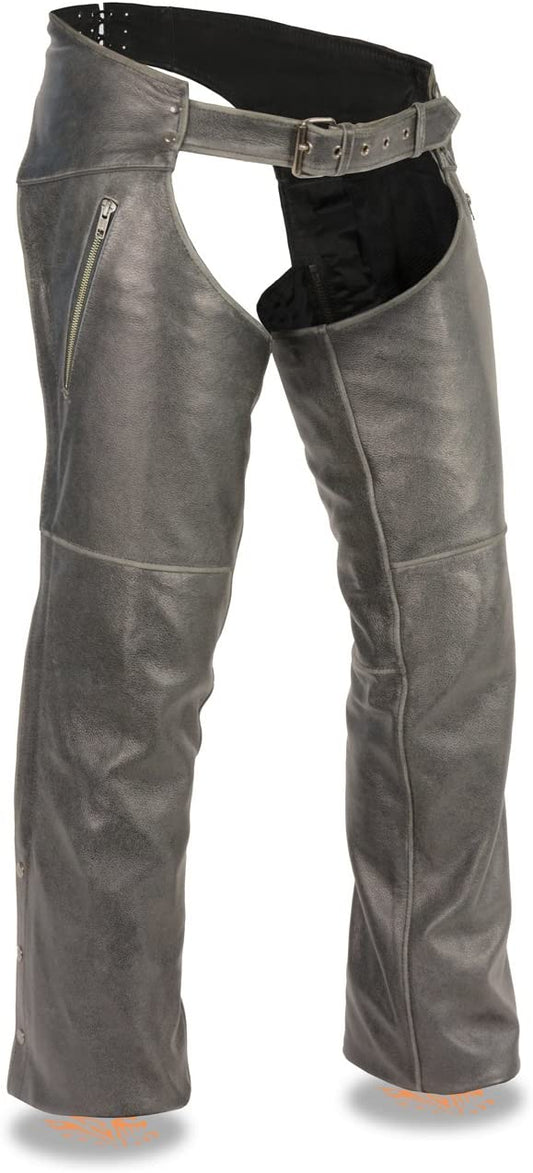 WCL Gray Distressed BIKER LEATHER CHAPS wclapparel