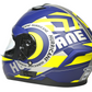 WCL Raider Full Face Motorcycle Helmet - Drop Down Tinted Visor, Quick Release Buckle, DOT Approved - Blue Yellow