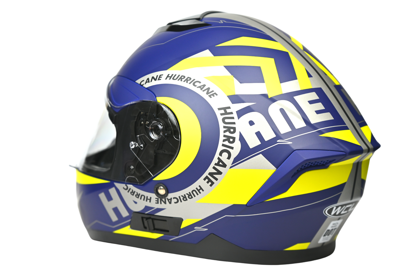 WCL Raider Full Face Motorcycle Helmet - Drop Down Tinted Visor, Quick Release Buckle, DOT Approved - Blue Yellow