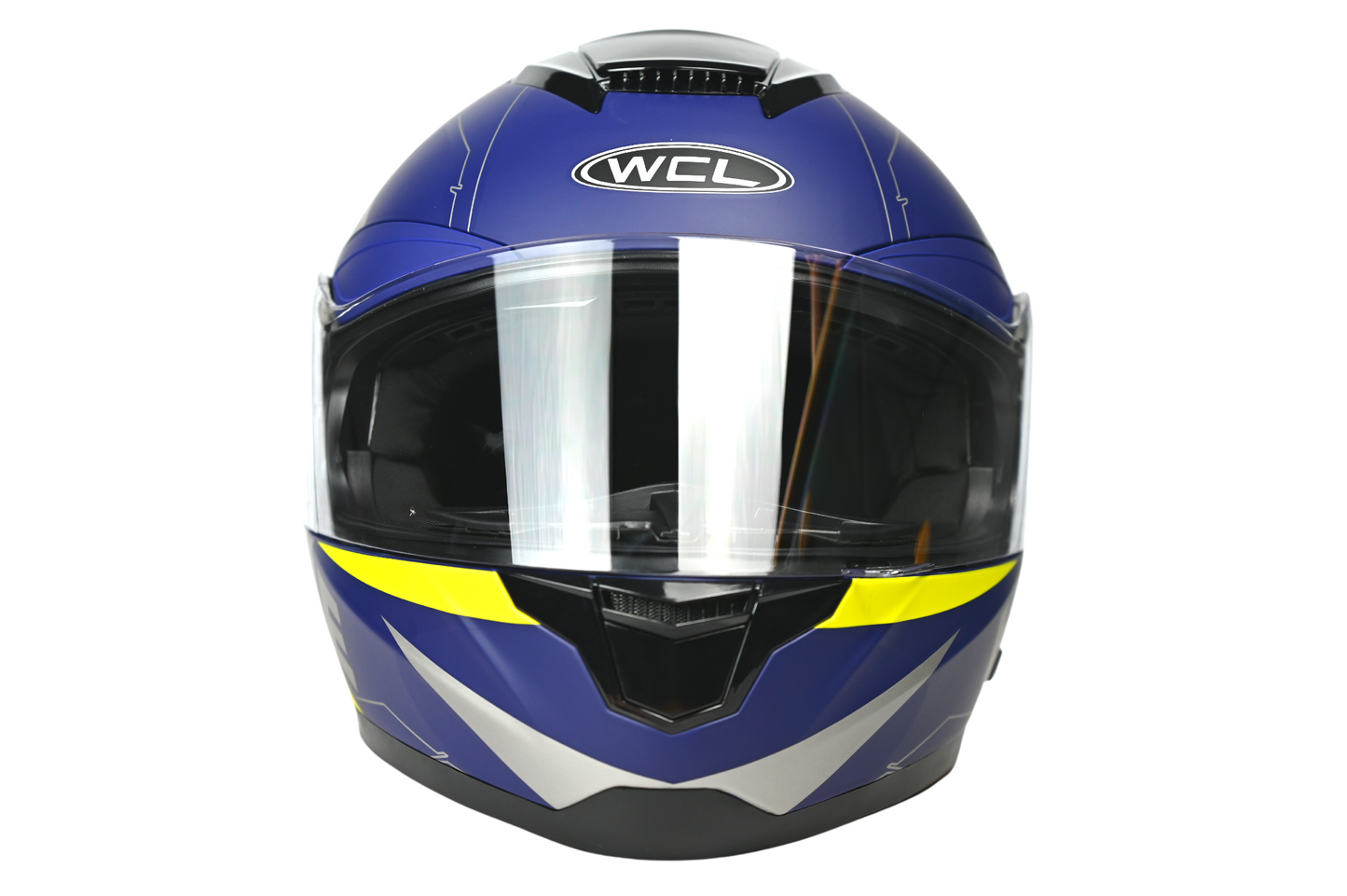 WCL Raider Full Face Motorcycle Helmet - Drop Down Tinted Visor, Quick Release Buckle, DOT Approved - Blue Yellow