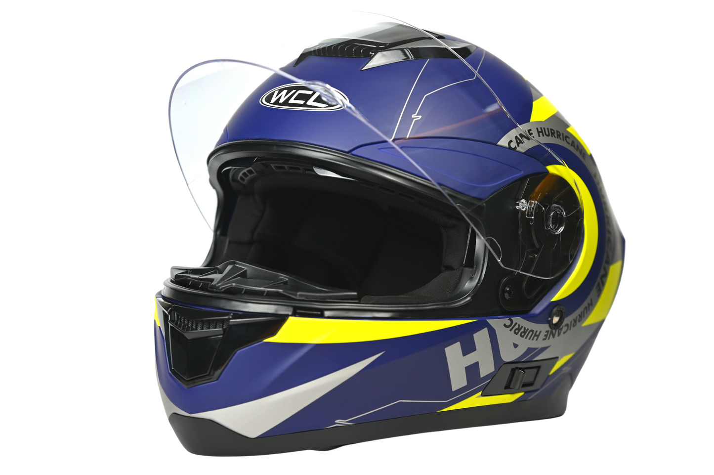 WCL Raider Full Face Motorcycle Helmet - Drop Down Tinted Visor, Quick Release Buckle, DOT Approved - Blue Yellow