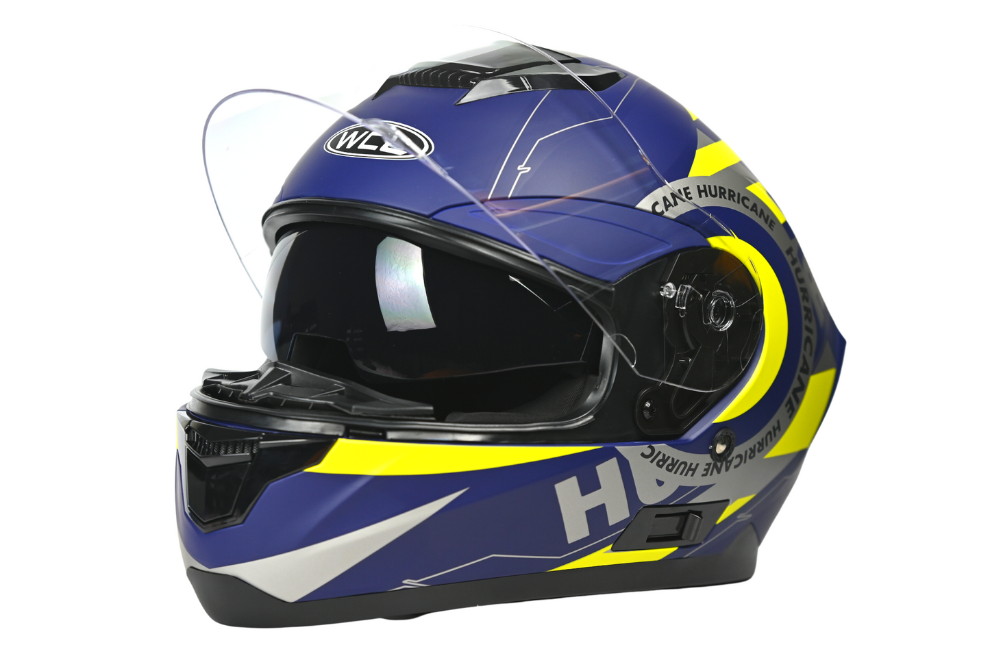 WCL Raider Full Face Motorcycle Helmet - Drop Down Tinted Visor, Quick Release Buckle, DOT Approved - Blue Yellow