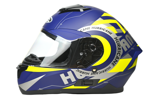 WCL Raider Full Face Motorcycle Helmet - Drop Down Tinted Visor, Quick Release Buckle, DOT Approved - Blue Yellow