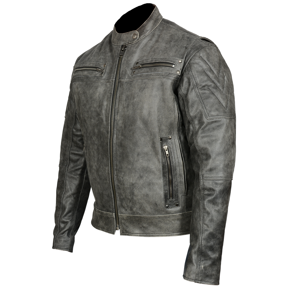 Distressed Gray Padded & Vented Leather Scooter Jacket wclapparel
