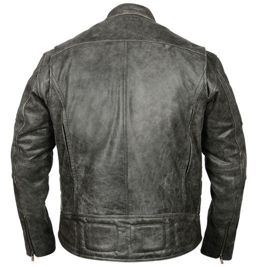 Distressed Gray Padded & Vented Leather Scooter Jacket wclapparel