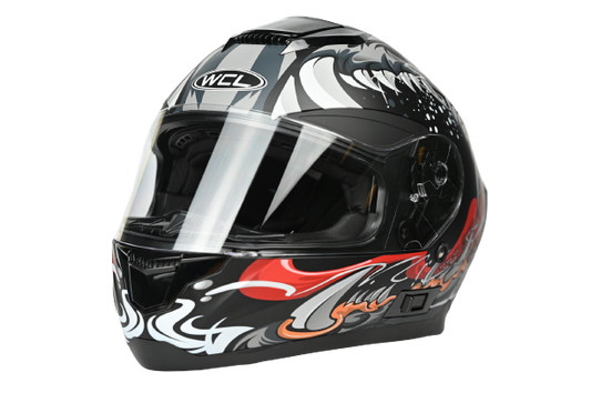 WCL Raider Full Face Motorcycle Helmet - Drop Down Tinted Visor, Quick Release Buckle, DOT Approved - Matt Red WCL Helmet