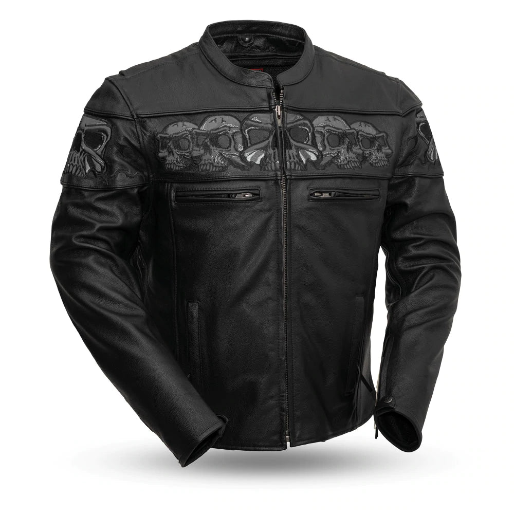 Reflective Skull Premium Cowhide Leather Motorcycle Jacket wclapparel