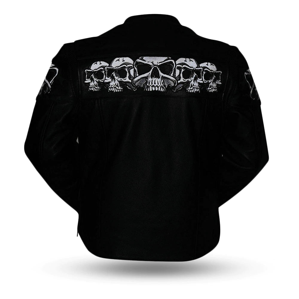 Reflective Skull Premium Cowhide Leather Motorcycle Jacket wclapparel