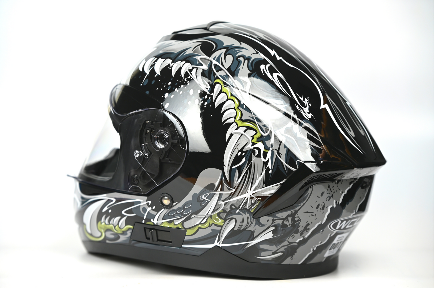 WCL Raider Full Face Motorcycle Helmet - Drop Down Tinted Visor, Quick Release Buckle, DOT Approved - Grey Black WCL Helmet