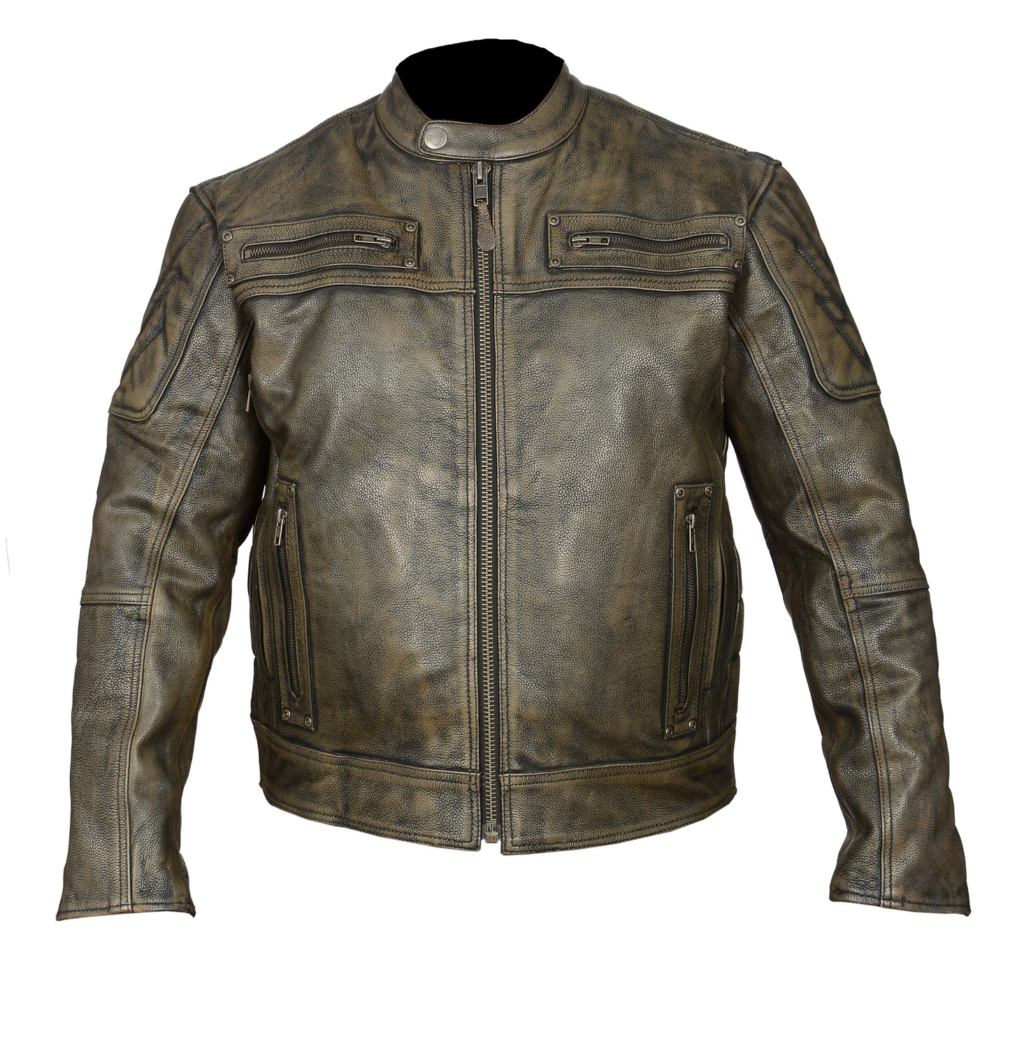 Distressed Brown Padded and Vented Leather Scooter Jacket - WCL Helmet ...