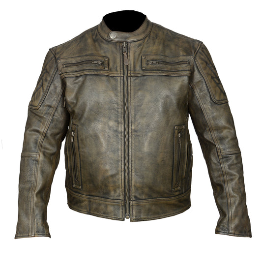 Distressed Brown Padded and Vented Leather Scooter Jacket wclapparel