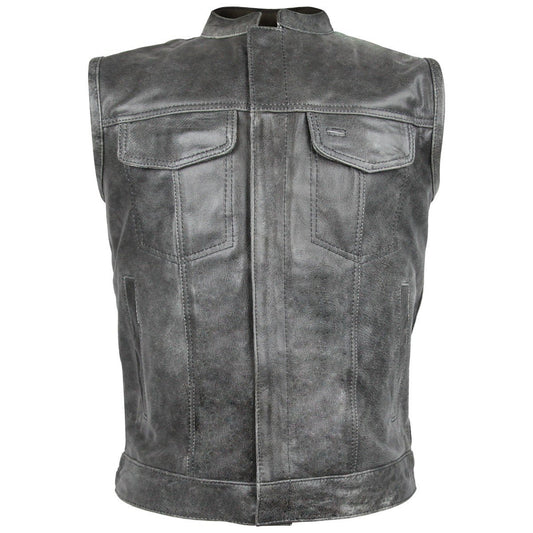 Distressed Grey Zipper and Snap Closure Leather SOA Style Vest wclapparel