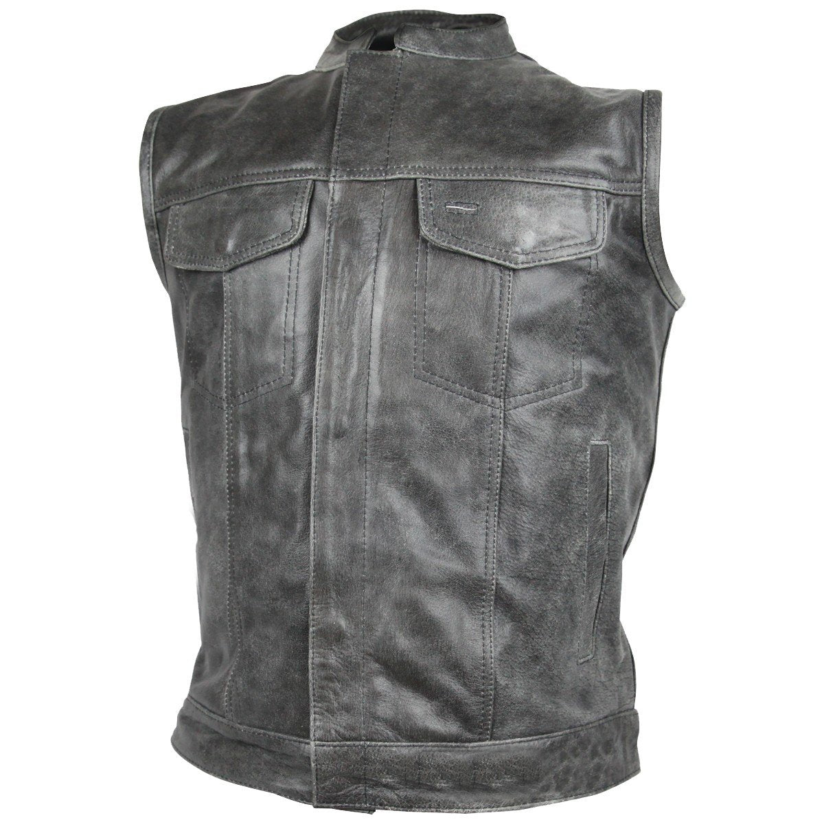 Distressed Grey Zipper and Snap Closure Leather SOA Style Vest wclapparel