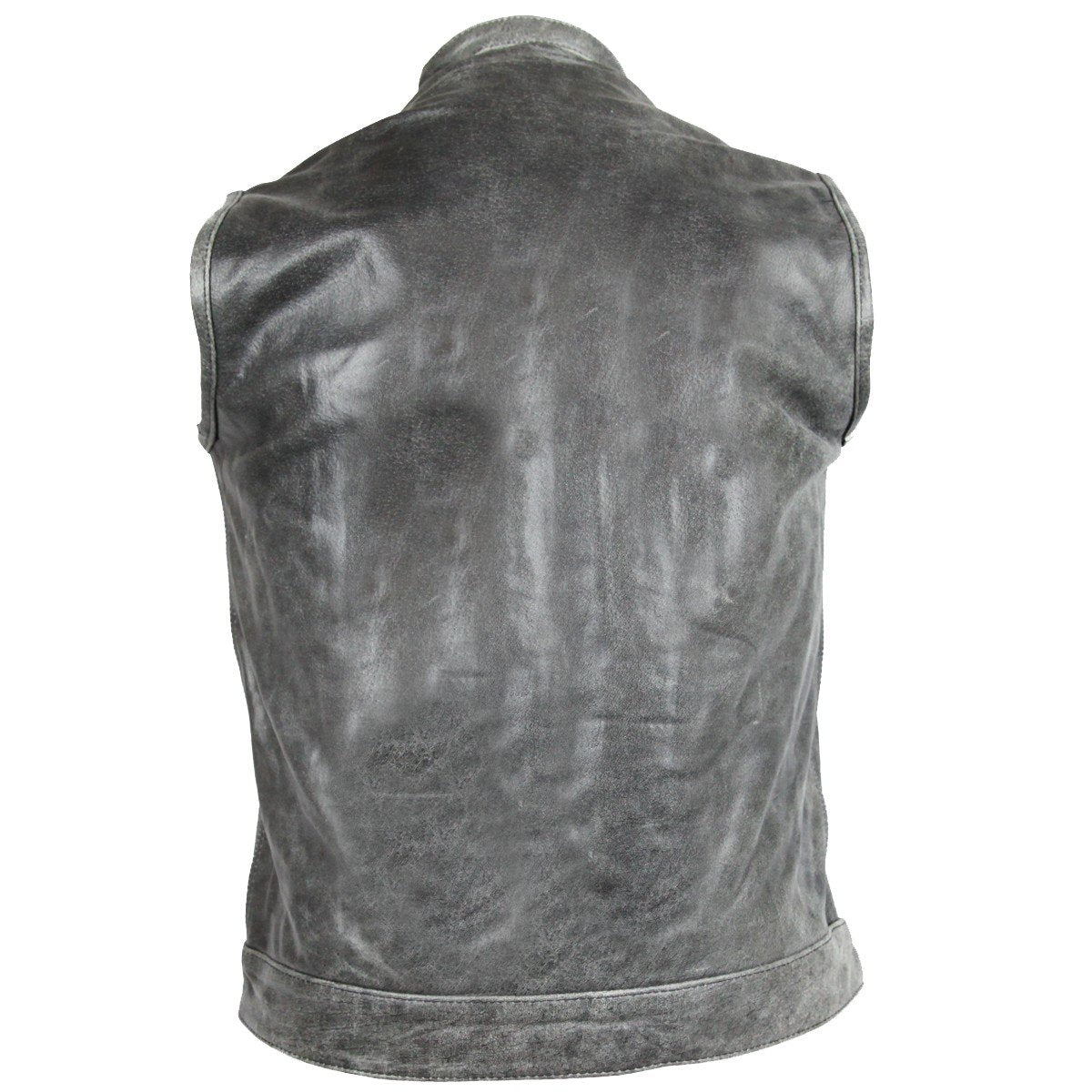Distressed Grey Zipper and Snap Closure Leather SOA Style Vest wclapparel