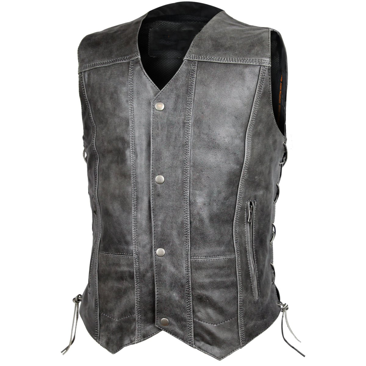 Distressed Grey Ten Pocket Cowhide Leather Vest wclapparel