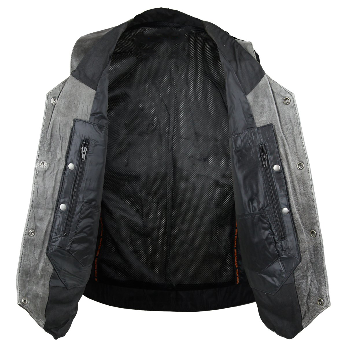 Distressed Grey Ten Pocket Cowhide Leather Vest wclapparel
