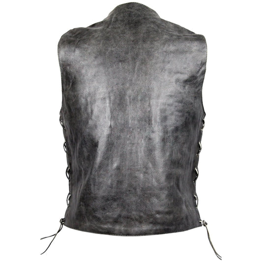 Distressed Grey Ten Pocket Cowhide Leather Vest wclapparel